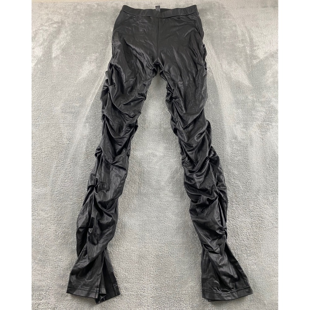 SHEIN SXY Womens Black‎ Faux Leather Ruched Stacked Leggings Slit Hem Medium NEW